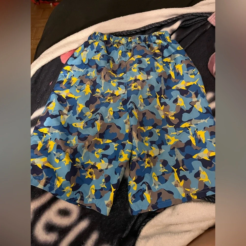 Blue and Yellow Swim Trunks with Elastic Waistband - Picture 2 of 3